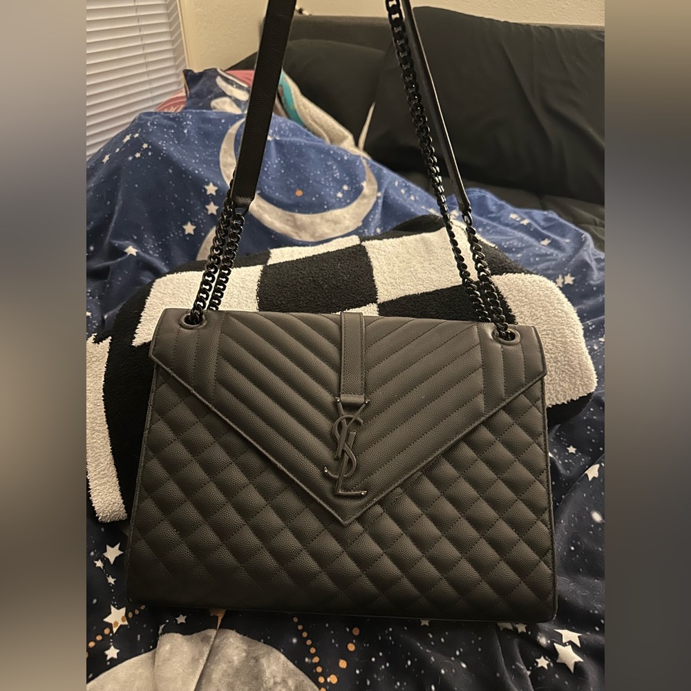 YSL Noir Quilted Leather Envelope Bag Medium Yves Saint Laurent